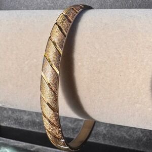 RARE Monet Gold Plated Etched‎ Bangle Bracelet Textured Design Jewelry Size L